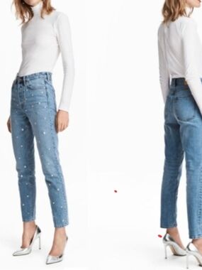 H&M & DENIM Vintage fit high waist silver studs embellishments jeans